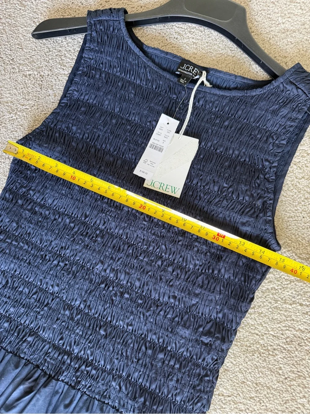 J.Crew Lina Smocked Midi Dress Navy Cotton Sleeveless NWT Size Small